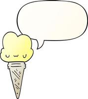 cartoon ice cream and face and speech bubble in smooth gradient style vector