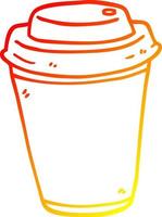 warm gradient line drawing cartoon takeout coffee cup vector