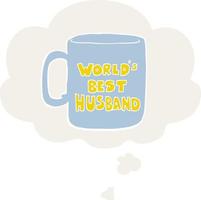 la mejor taza de marido del mundo y burbuja de pensamiento en estilo retro vector