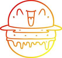 warm gradient line drawing cartoon happy burger vector