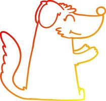 dibujo de línea de gradiente cálido perro de dibujos animados feliz vector