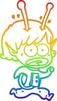 rainbow gradient line drawing cartoon shocked alien girl