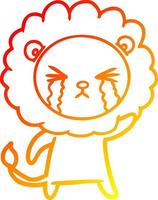 warm gradient line drawing cartoon crying lion vector