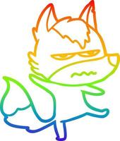 rainbow gradient line drawing cartoon annoyed wolf vector