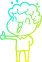 cold gradient line drawing cartoon happy man vector