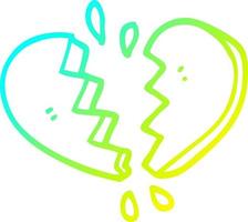 cold gradient line drawing cartoon broken heart vector