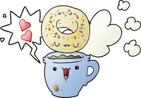 donut de dibujos animados lindo y burbuja de café y habla en estilo degradado suave vector