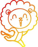 warm gradient line drawing laughing lion cartoon running vector