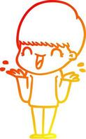 warm gradient line drawing happy cartoon boy vector