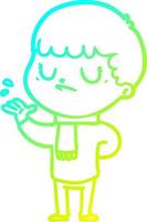 cold gradient line drawing cartoon grumpy boy vector