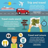 Travel trip banner horizontal set, flat style vector