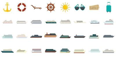 Cruise icons set flat vector isolated