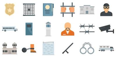 Prison icons set flat vector isolated