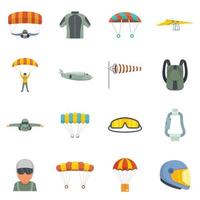 Parachuting icons set flat vector isolated