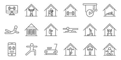 Home training icons set, outline style vector