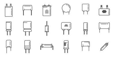 Capacitor icons set outline vector. Polyester ceramic capacitor vector