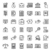 Modern online loan icons set, outline style vector