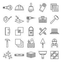 Tiler worker icons set, outline style vector