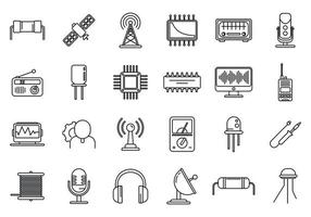 conjunto de iconos de herramientas de ingeniero de radio, estilo de contorno vector