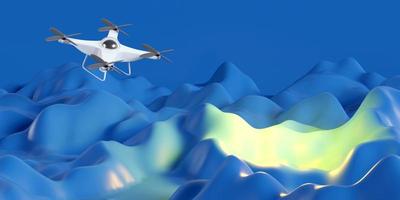 drone volando para investigar la antena geológica. concepto geológico. representación 3d foto
