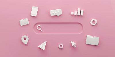 Search frame and catalog icon on pink background. Search engine concept. 3D rendering photo