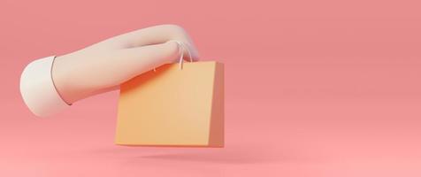 Hand holding a shopping bag isolated on background. 3D Rendering photo