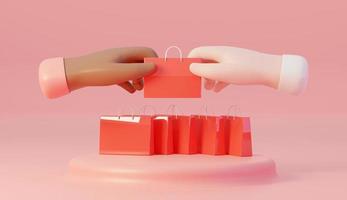 Hand holding a shopping bag, Buying or gift concept. 3D Rendering photo