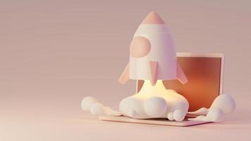 3D Rocket launch, Spaceship icon, startup business concept. 3d Rendering photo