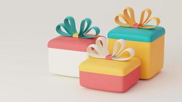 Lindas cajas de regalo 3d para celebraciones. representación 3d foto