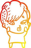 warm gradient line drawing cartoon surprised girl vector