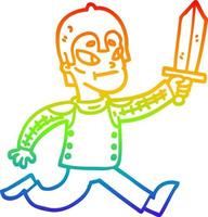 rainbow gradient line drawing cartoon medieval warrior vector