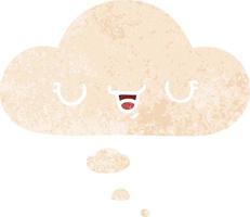 happy cartoon expression and thought bubble in retro textured style vector