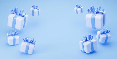 square empty gift box on blue background with copy space. 3D Rendering photo