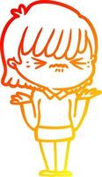 warm gradient line drawing annoyed cartoon girl vector