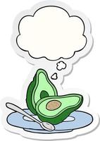 cartoon avocado and thought bubble as a printed sticker vector