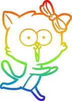 rainbow gradient line drawing cartoon cat vector