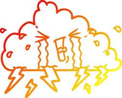 warm gradient line drawing cartoon thundercloud vector