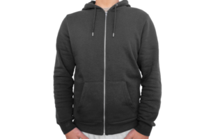 Isolated black hoodie with zipper png
