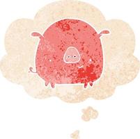 cartoon pig and thought bubble in retro textured style vector