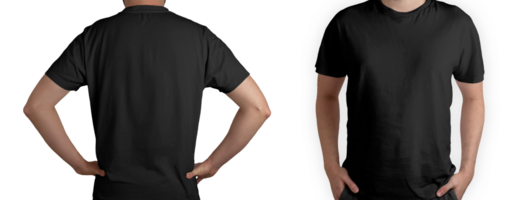 modelo frente e verso vestindo camiseta preta png