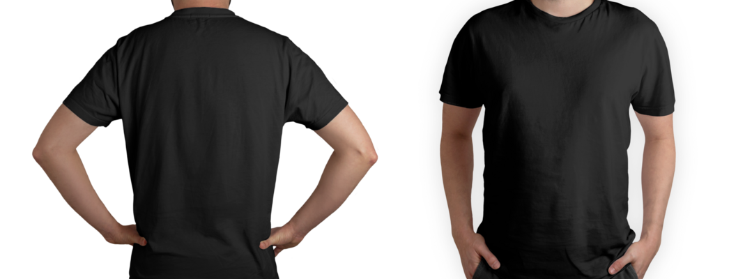 Front and back model wearing black t-shirt 8847301 PNG