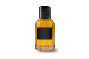 botella aislada para fragancia con etiqueta negra