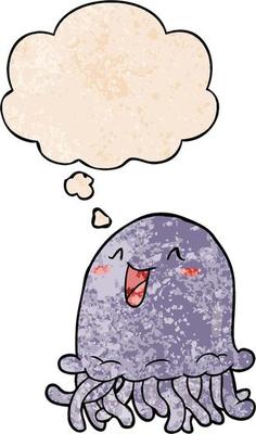 cartoon jellyfish and thought bubble in grunge texture pattern style