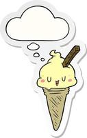 cute cartoon ice cream and thought bubble as a printed sticker vector