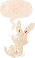 cartoon rabbit sleeping and speech bubble in retro textured style vector