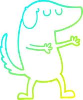 línea de gradiente frío dibujo perro feliz de dibujos animados vector