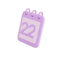 3d objeto de icono de calendario de 22 días foto