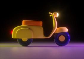 Yellow scooter in retro style synthwave 3d render photo