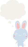 cartoon rabbit waving and thought bubble in retro style vector