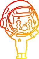 cálido gradiente línea dibujo dibujos animados llorando astronauta vector